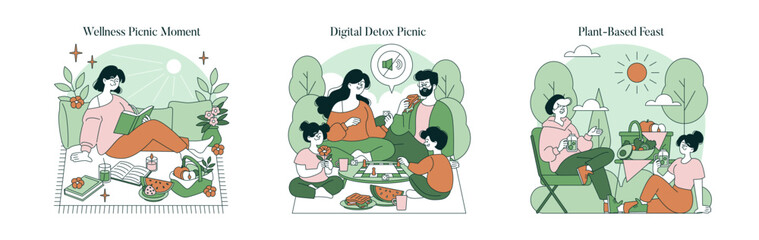 Relaxing Wellness Picnic Vector Illustration Set