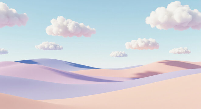 Minimalist pastel landscape background, soft clouds, gentle hills, dreamy atmosphere, soothing color palette, high resolution.