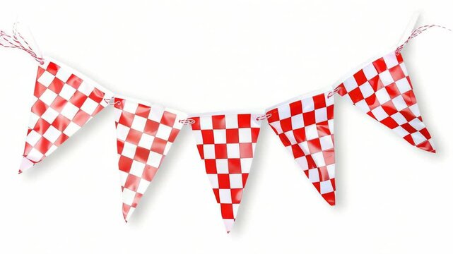 A red and white checkered bunting on a white background, ideal for celebrations and events