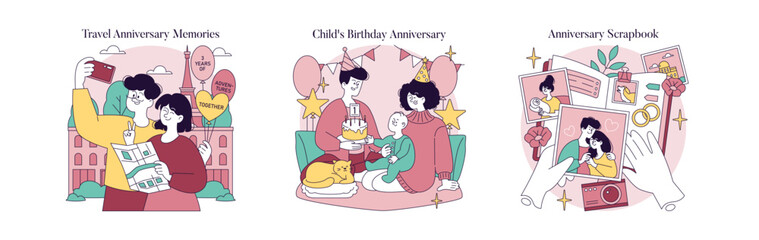 Family Celebrations in Vector Illustrations Set