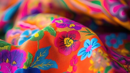 Obraz premium A colorful piece of fabric with flowers and leaves