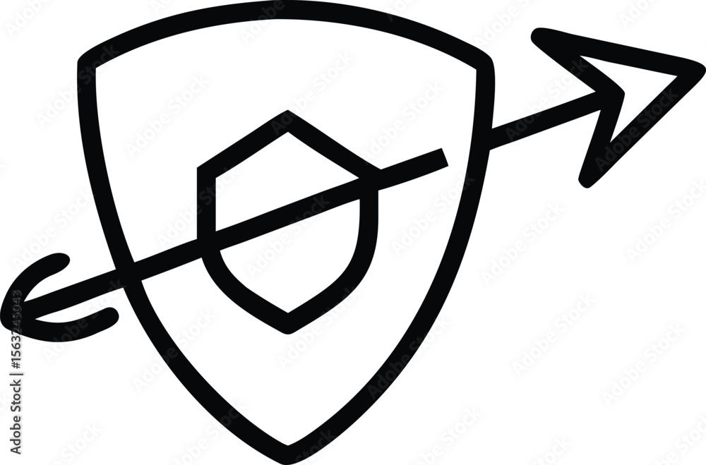 Aufkleber simple line art shield icon with arrow symbol going through it security concept