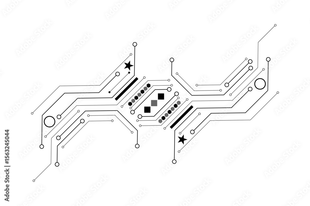 Aufkleber Electronic circuit with empty space on white background. Dots and lines connection circuit design
