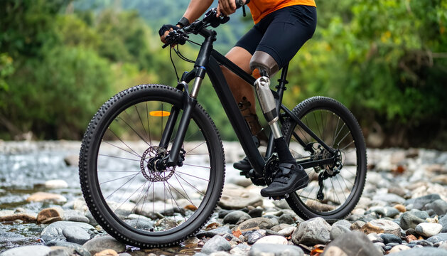 People walk, stretch, or cycle outdoors while wearing athleisure outfits, with my prosthetic leg visible in the morning.