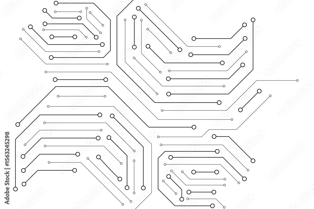 Aufkleber Electronic circuit with empty space on white background. Dots and lines connection circuit design