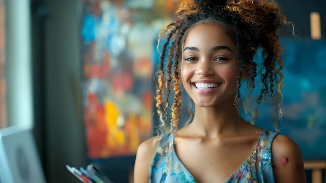 Young attends virtual art class with tablet and brushes