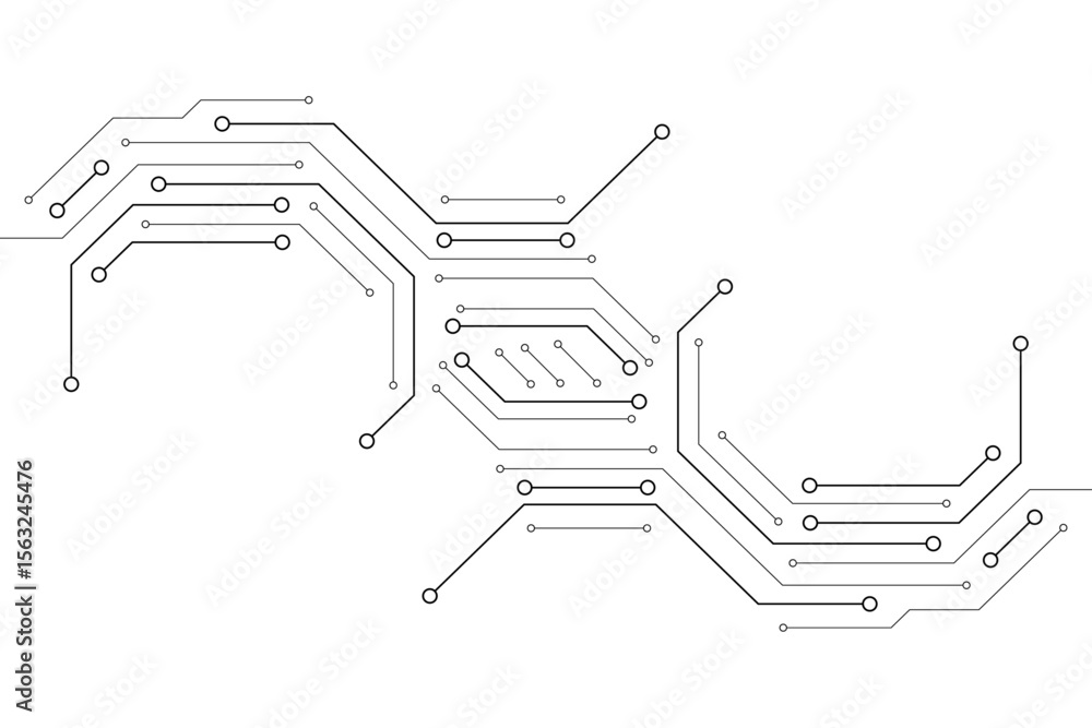 Aufkleber Electronic circuit with empty space on white background. Dots and lines connection circuit design