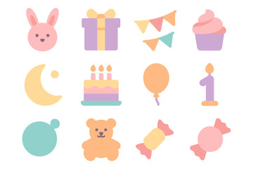 Fototapeta premium Birthday celebration vector illustration in pastel flat style for party decor and design