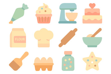 Baking essentials vector illustration: flat style design for kitchen decor and recipe cards
