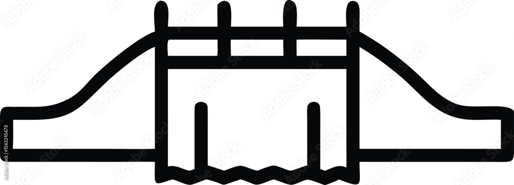 Poster simple line drawing icon of bridge with wavy base in bold strokes