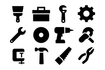 Obraz premium Construction tools vector illustration - black icons set for design projects in flat style