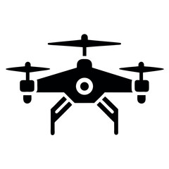 Black Drone Icon Quadcopter Silhouette with Rotors, Landing Gear, and Circular Center Detail Illustration