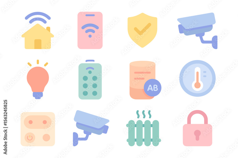 Poster smart home security icons vector illustration: flat style design for app interfaces and print