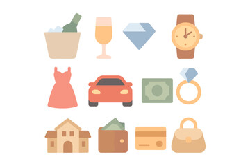 Luxury lifestyle elements vector illustration: flat icons for design and decor