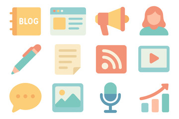 Social media and blogging tools vector illustration for digital content creators in flat style