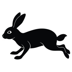 Obraz premium Black silhouette of a running hare with long ears and white eye rabbit