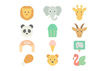 Animal icons vector illustration for zoo and wildlife design in flat style