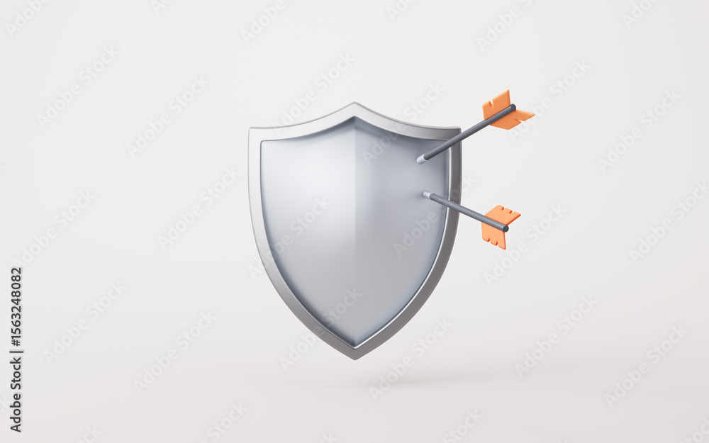 Poster a shield deflecting the incoming arrows, 3d rendering.