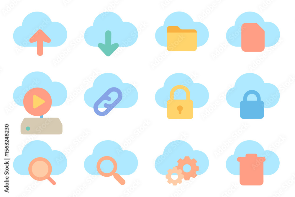 Poster cloud computing icons vector illustration: flat style design for digital applications
