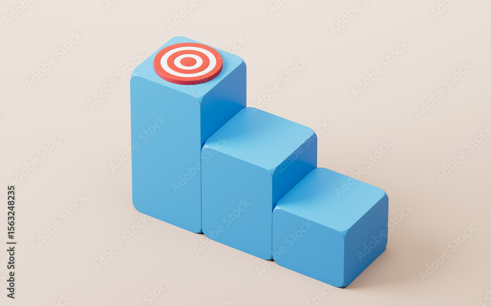 Poster target center and steps with business target concept, 3d rendering.