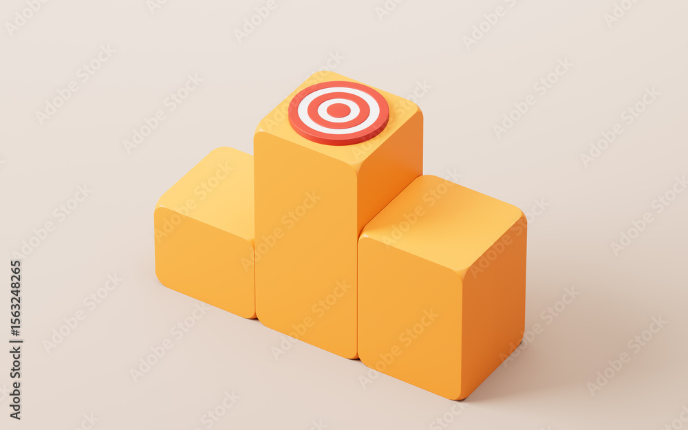 Poster target center and steps with business target concept, 3d rendering.