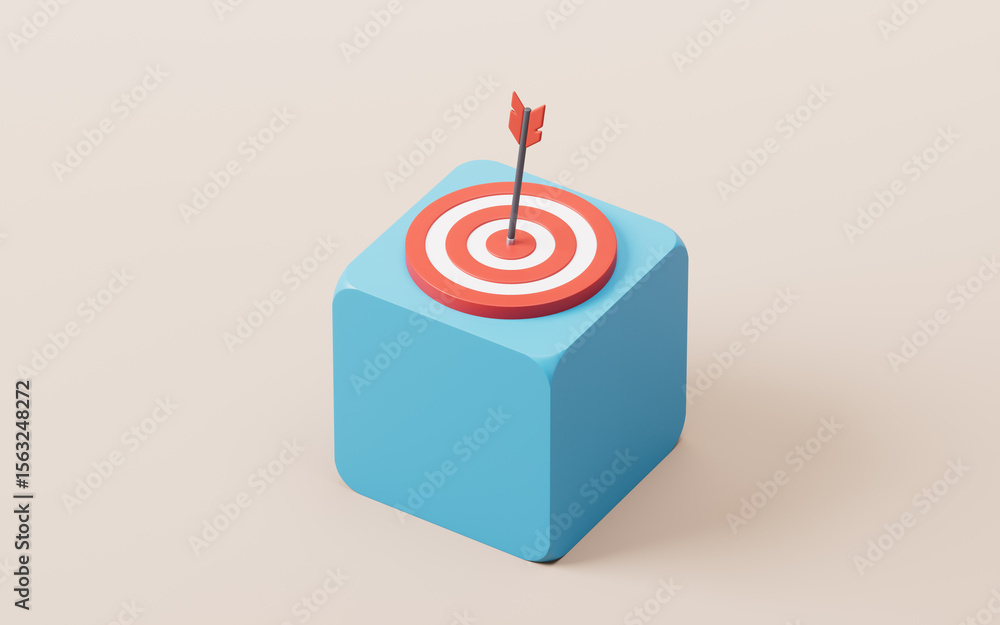 Poster target center and arrow with business target concept, 3d rendering.