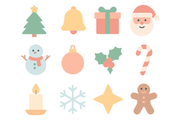 Festive christmas icon set vector illustration for holiday design in flat style