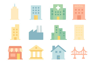 Cityscape building collection vector illustration for design, print, or poster in flat style