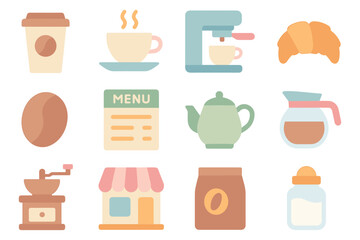Cafe elements vector illustration: flat style icons for coffee shop design