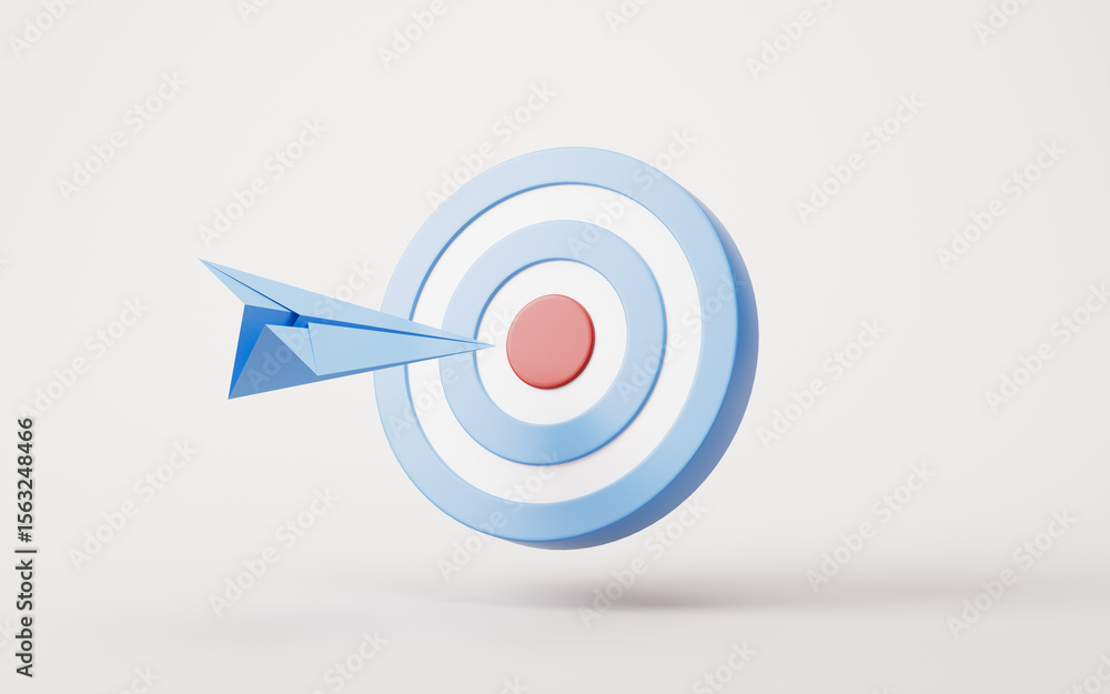 Poster target center and paper plane with business target concept, 3d rendering.