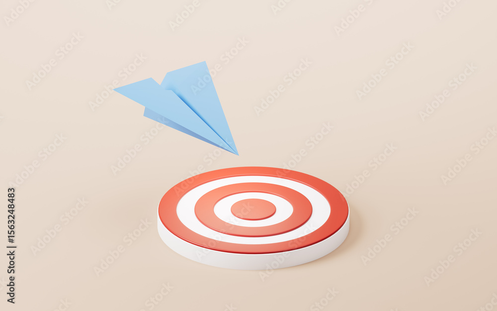 Poster target center and paper plane with business target concept, 3d rendering.