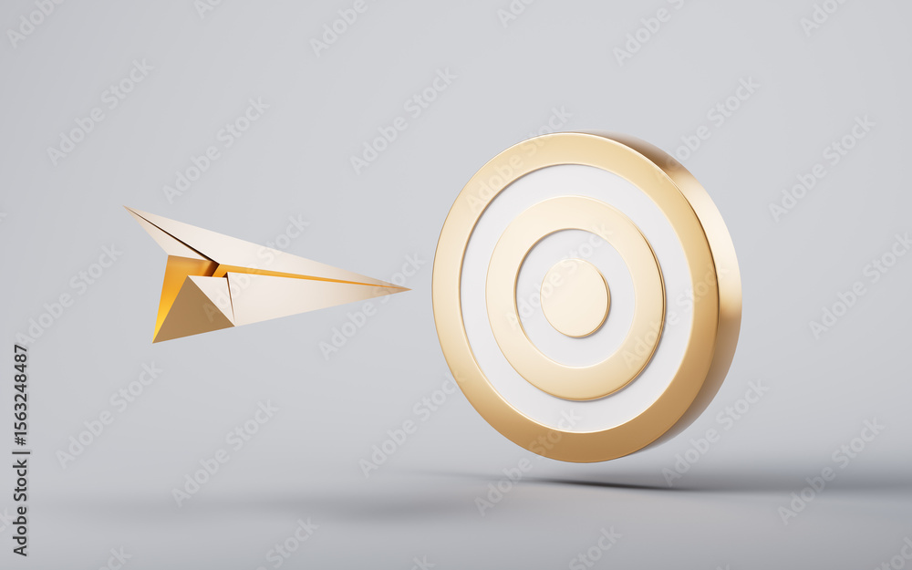 Poster target center and paper plane with business target concept, 3d rendering.