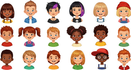 Cartoon kids avatars vector set illustration for social media profile design