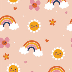 Simple seamless pattern with cute flowers. Vector graphics.