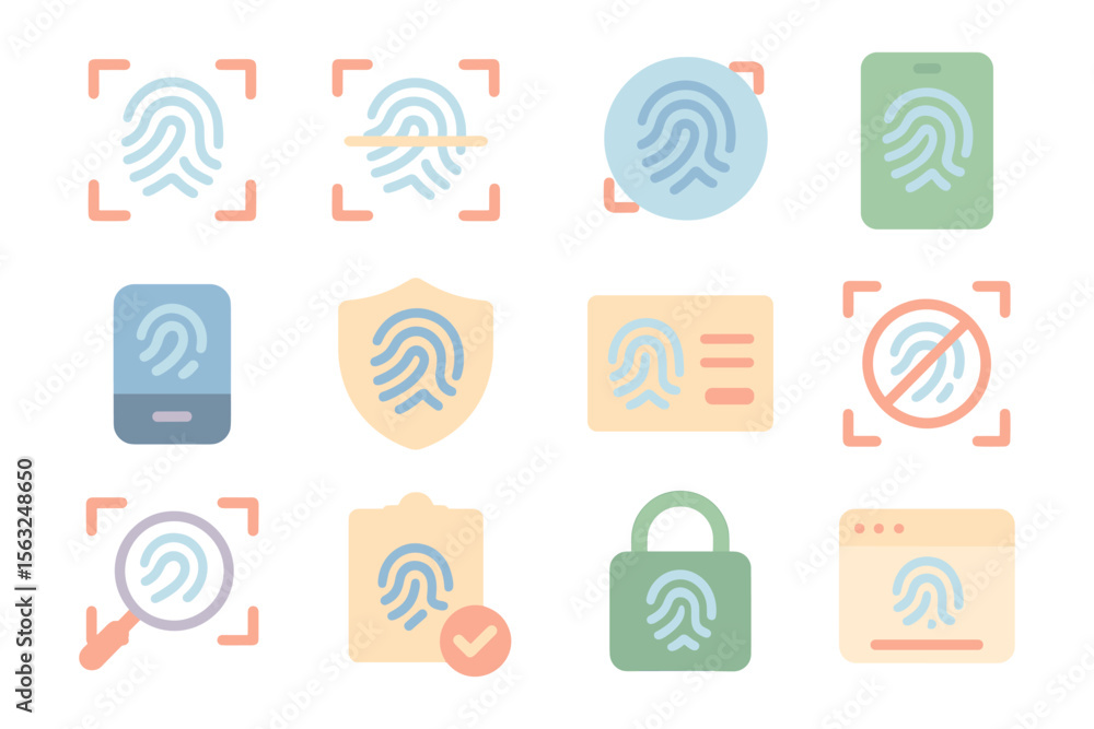 Poster fingerprint security icons vector illustration for digital authentication design in flat style