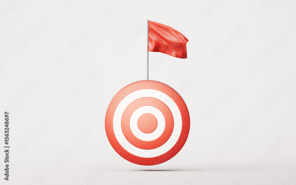 Poster target center with a flag, 3d rendering.