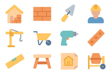 Construction tools and equipment flat vector illustration for design projects