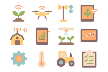 Smart farming vector illustration: iot devices and modern agriculture icons in flat style for digital and print design