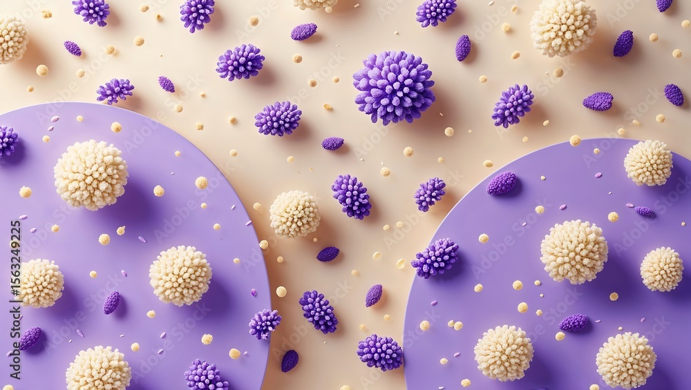 Aufkleber abstract pollen grains floating in cream and lavender. soft vector speckles.