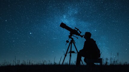 A man looking at the stars with a telescope