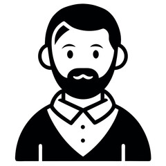 Black and White Icon of a Bearded Man Wearing a Formal Outfit