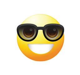 High quality emoticon with sunglasses. Cool smiling Face with Sunglasses vector illustration. Sunglasses emoji.