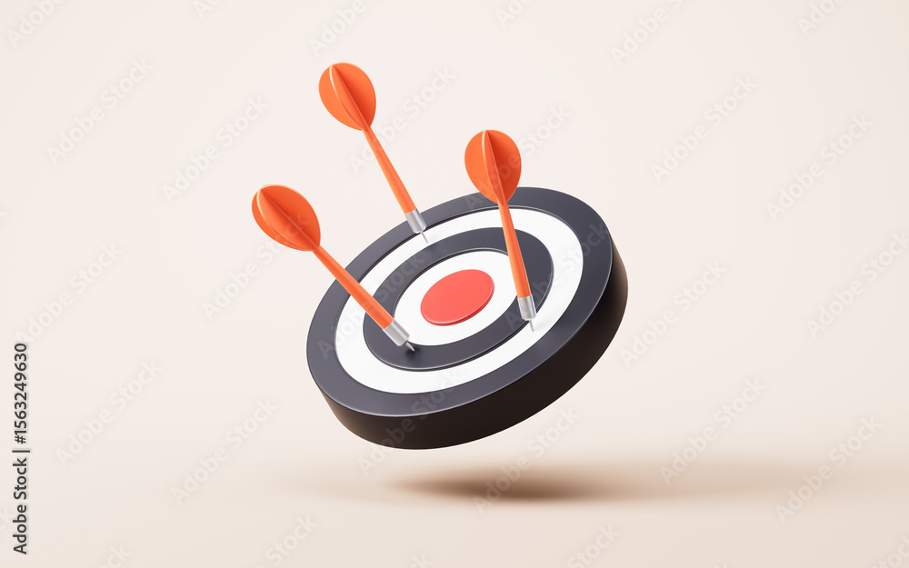 Poster target center and arrow with business target concept, 3d rendering.