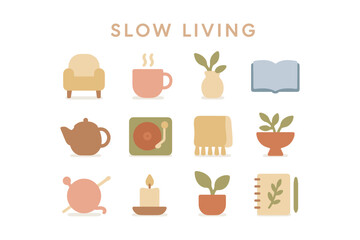 Slow living concept vector illustration for relaxation and home decor in minimalist flat style