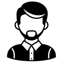 Simple Black and White Icon of a Man with a Beard and Shirt