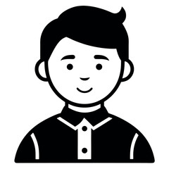 Simple Black and White Illustration of a Young Man with Short Hair and Buttoned Shirt