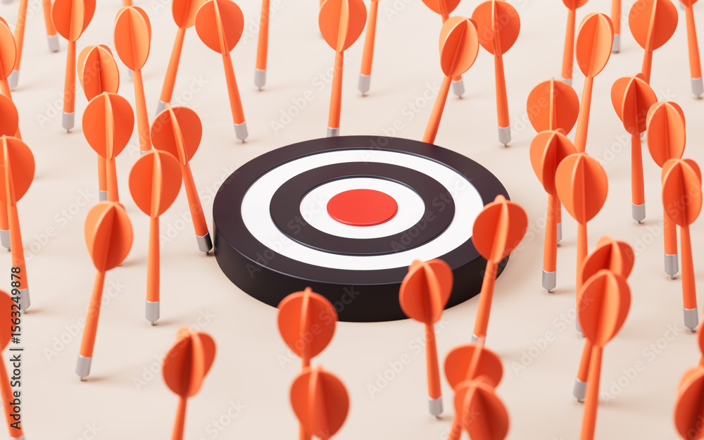Poster target center and arrow with business target concept, 3d rendering.
