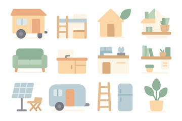 Eco-friendly tiny home vector illustration in flat style for design