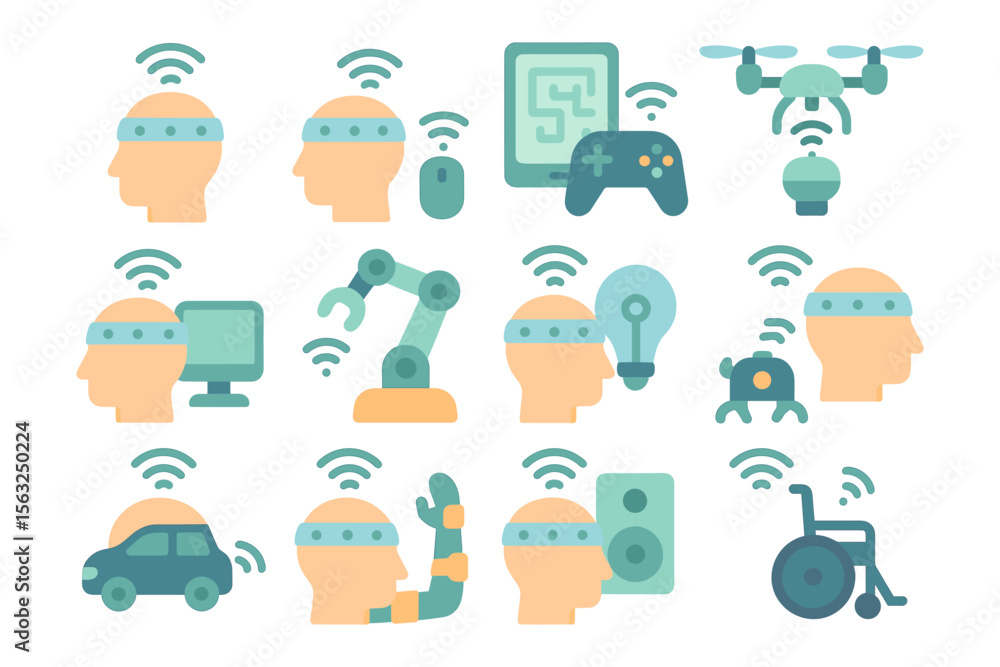 Poster futuristic technology integration vector illustration - smart tech with networked devices concept