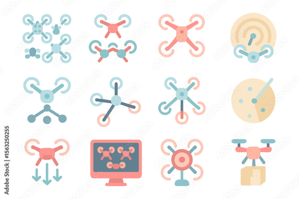 Poster drone technology vector illustration set for concepts and design in flat style